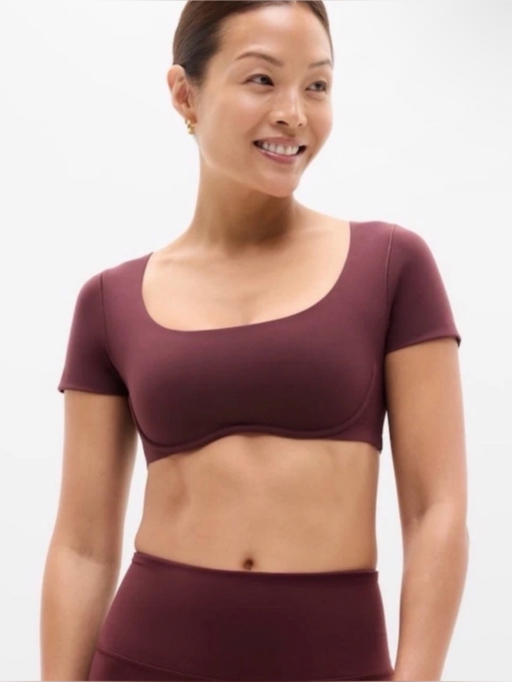 Athleta VitaForm Square Neck Crop Tee Burgundy Size M NWT
